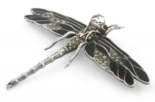 1910s - LARGE ART NOUVEAU STERLING SILVER CHAMPLEVE ENAMEL DRAGONFLY PIN BROOCH 3