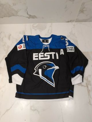 Iihf Tackla Estonia Game Worn Black Jersey 5 Slessarevski Multi Patch
