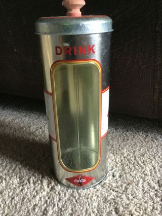 Coca - Cola Coke Round Tin Straw Holder & Dispenser