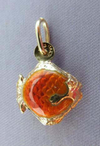 Vintage Italy 14k Yellow Gold Figural Enamel Puffy Puffer Fish Charm Pendant