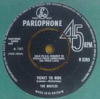 Beatles " Ticket To Ride " Orig Uk Rarer Fonted 45 In Co.  Sleeve