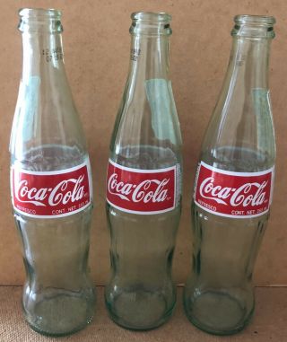Vintage Coca - Cola Green Tint Glass Coke Bottle 355ml Made (set Of 3)