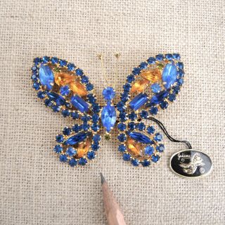 Juliana Large Butterfly Brooch Tag Delizza Elster Vtg Blue Yellow D&e