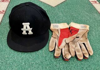 Jason Heyward Game Black Crackers Hat & Batting Gloves Atlanta Braves Cubs