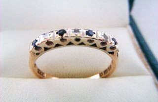 Vintage 9ct Gold Sapphire & Diamond Half Eternity Ring London 1980