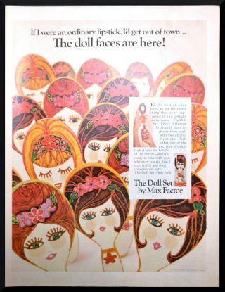 1967 Doll Set Max Factor Faces Makeup Vintage Print Ad
