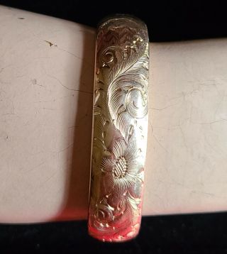 Antique Victorian 1/20 Gold Filled Gf Floral 5/8 " Etched Bangle Bracelet 7 "