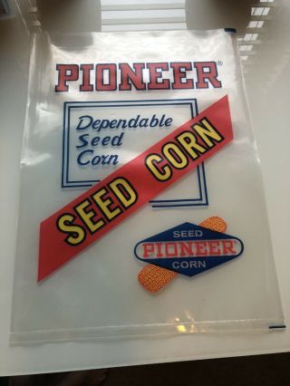 1950’s / 60’s Pioneer Seed Corn Nos 15” X 11” Clear Plastic Rare Half Sack Size