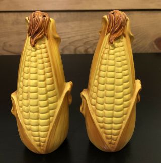 Vintage Corn On Cob Salt & Pepper Shakers Ceramic Yellow Brown - Japan Origin