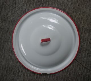 Vintage Enamel Enamelware White And Red Trim Lid Only For Pan/pot - 9 1/2 "