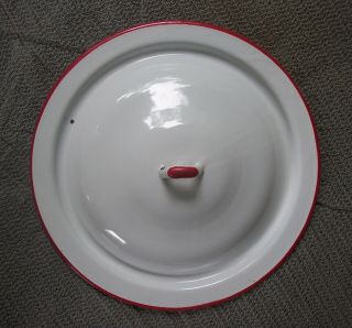 Vintage Enamel Enamelware White And Red Trim Lid Only For Pan/pot - 10 1/2 "