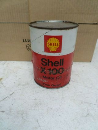 Vintage 1 Quart Shell X 100 Motor Oil Full Can Cardboard