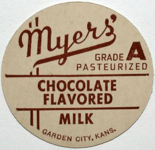 Vintage Milk Bottle Cap Myers Chocolate Garden City Kansas Old Stock