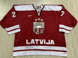 2005 Wc Retro Iihf Latvia Latvija Gameworn Ice Hockey Jersey Nike Size 56 47