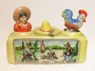 Rare Vintage 3 Piece Set Of Salt & Pepper & Sugar Shakers - From Mexico - Must C