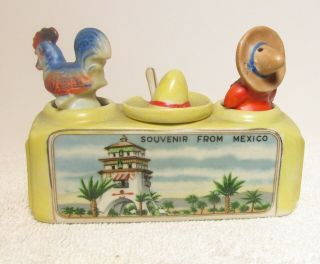 RARE VINTAGE 3 PIECE SET OF SALT & PEPPER & SUGAR SHAKERS - FROM MEXICO - MUST C 2