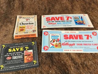 Four Vintage 1960s Cereal Coupons Frosted Flakes Cheerios,  Rice Krispies,  Post