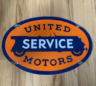 United Service Motors Sign.  Porcelain.  16.  5” By 11”
