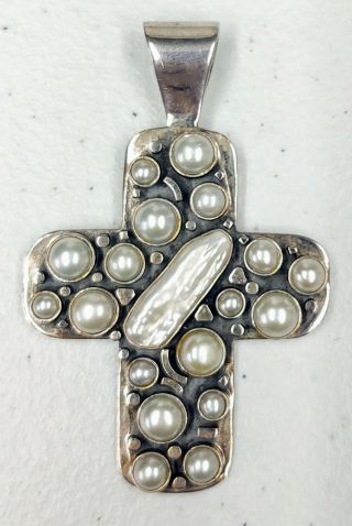 Jay King Dtr Sterling And Pearl Crucifix Pendant