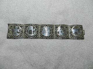 Antq.  Victorian/art Deco Egyptian Revival Filigree Panel Bracelet 800 Silver 7 "