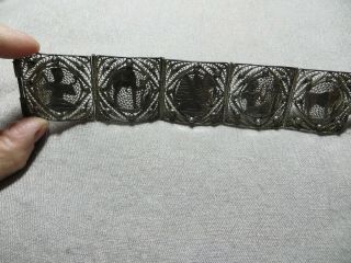 Antq.  Victorian/Art Deco Egyptian Revival Filigree Panel Bracelet 800 Silver 7 