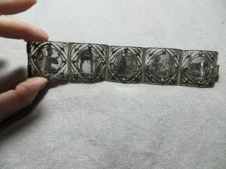Antq.  Victorian/Art Deco Egyptian Revival Filigree Panel Bracelet 800 Silver 7 