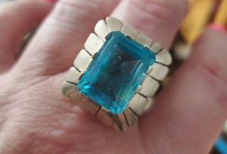 Huge Taxco Mexico Sterling Silver Blue Topaz Ring Sz 8.  5