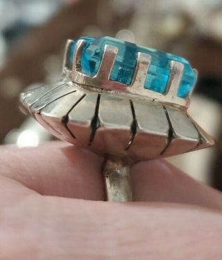 Huge Taxco Mexico Sterling Silver Blue Topaz Ring Sz 8.  5 3
