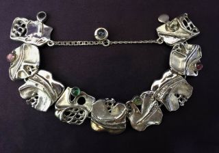 Cast 925 Sterling Silver Bracelet W/tourmaline 7 - 1/2 X 1 Inch 72 Gm