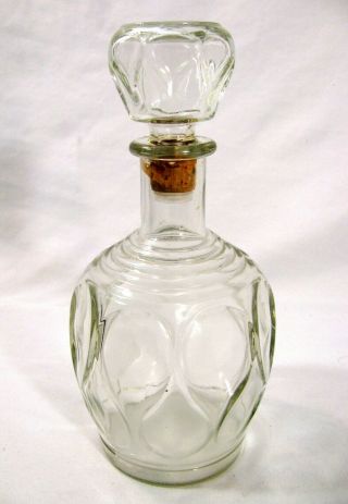 Vintage Art Deco Glass Decanter 9.  5 " Tall Clear Faceted Cork Wrapped Stopper