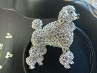 Authentic Signed Swarovski Crystal Poodle Pin Brooch 2 " Adorable