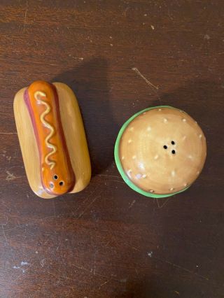 Hamburger And Hot Dog Ceramic Salt And Pepper Shakers