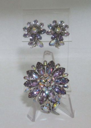 Signed Sherman Alexandrite Purple Color Change Pin Brooch & Earrings 3