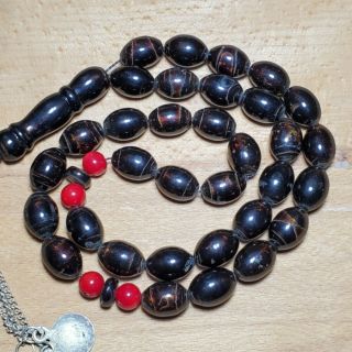 Antique Yemen Black Coral Prayer Beads Makkawi Yusr Necklace يسرمكاوي Gold Color