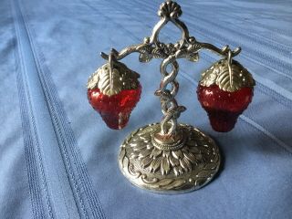 Vintage Hanging Strawberries With Metal Stand Salt Pepper Shakers (5 " Tall)