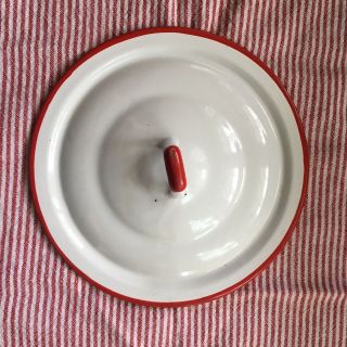 Vintage Metal Enamel Ware Pan Pot Lid Cover White Red Replacement