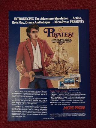 Sid Meier’s Pirates Video Game By Microprose 1987 Ad/poster Ad
