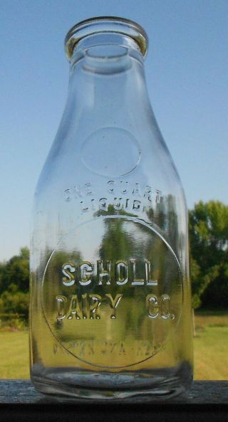 Scholl Dairy Round Embossed Qt In Michigan City Indiana Ind In Milk Bottle