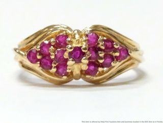 Fine Red Natural Ruby Solid Gold Ring Dbl Heart Motif Fashion Birthstone Sz 5.  75
