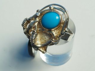 Modernist Avi Soffer Sterling Silver Woman Ring W/ Turquoise Israel