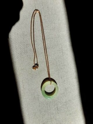 Vintage Green Stone Circle Pendant Gold Filled Chain Necklace