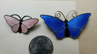 Vtg David - Andersen D - A 925s Sterling Guillochè Enamel Blue Butterfly & Sim Pink