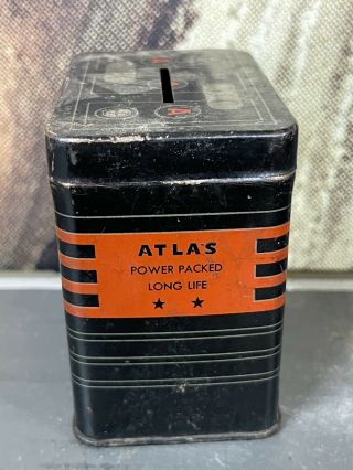 Vtg 50s 60s ATLAS Battery Tin Coin Bank Gas Oil Service Station SEE ALL 2