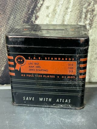 Vtg 50s 60s ATLAS Battery Tin Coin Bank Gas Oil Service Station SEE ALL 3