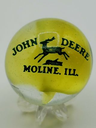 John Deere Green Tractor Logo Clear Yellow Shooter Marble Collectible