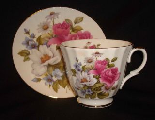 Vintage Duchess Fine Bone China England Pink Rose Flower Bouquet Cup & Saucer