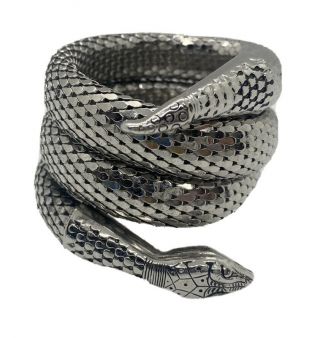 Vtg Whiting And Davis Gold 3 Coil Snake Bracelet - Silvertone