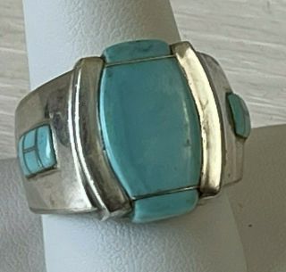 Vintage Sterling Silver Turquoise Inlay Men 