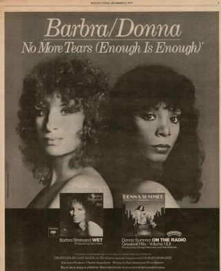 1979 Barbra Streisand Donna Summer No More Tears Vintage Single Promo Print Ad
