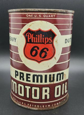 1 Quart Phillips 66 Premium Motor Oil Tin Can Petroleum Co.  Auto Car Gas Station